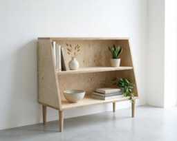 Birch Plywood Bookcase - Lido Range, Handmade Retro Media Unit On Wooden Legs