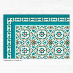 Turquoise Vinyl Floor Mat With Decorative Spanish Tiles Pattern. PVC Area Rug, Kitchen Printed On Linoleum - thumbnail 3