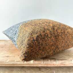 Handmade Hmong Pillow Cover Brown & Indigo Block Print Cushion - 20 Inch - thumbnail 3