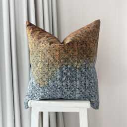 Handmade Hmong Pillow Cover Brown & Indigo Block Print Cushion - 20 Inch - thumbnail 4