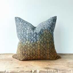 Handmade Hmong Pillow Cover Brown & Indigo Block Print Cushion - 20 Inch - thumbnail 2