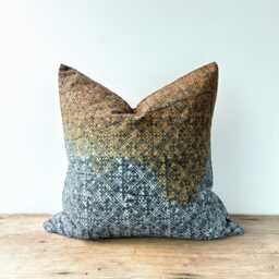 Handmade Hmong Pillow Cover Brown & Indigo Block Print Cushion - 20 Inch - thumbnail 1