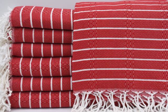 "Red Peshtemal, Hammam Towel, Sauna Towel, Pool Towel, Turkish Towel, 37""x70" - image 1