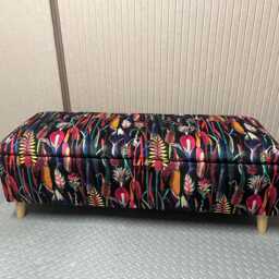 Handmade Botanical Velvet Storage Bench Floral Ottoman, Wooden Legs - thumbnail 2