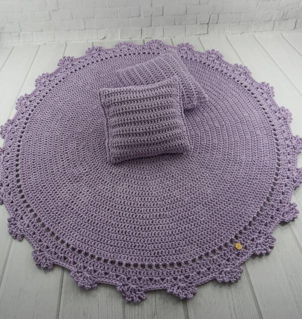 Handmade Crochet Round Rug Lavender Cotton Nursery Decor - image 1