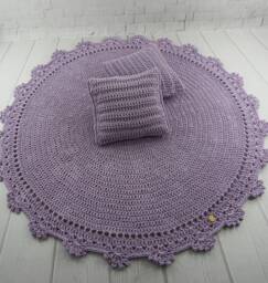 Handmade Crochet Round Rug Lavender Cotton Nursery Decor - thumbnail 1