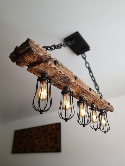 Handmade Wooden Beam Chandelier Rustic Farmhouse Industrial Lighting - image 1