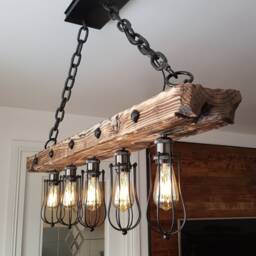 Handmade Wooden Beam Chandelier Rustic Farmhouse Industrial Lighting - thumbnail 3