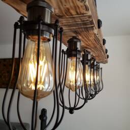 Handmade Wooden Beam Chandelier Rustic Farmhouse Industrial Lighting - thumbnail 2