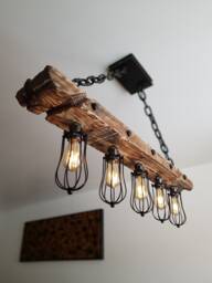 Handmade Wooden Beam Chandelier Rustic Farmhouse Industrial Lighting - thumbnail 1