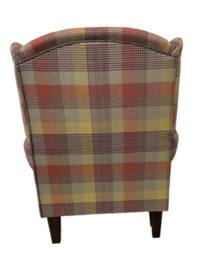 Queen Anne Wingback Chair Spice Tartan Fabric, Brass Castor Legs - thumbnail 3