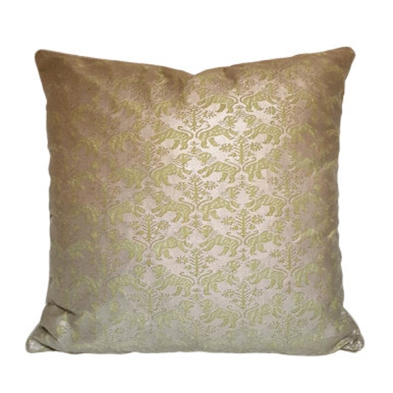 Fortuny Fabric Throw Pillow Cushion Cover Bayou Green & Gold Richelieu Pattern - Made in Italy - image 1