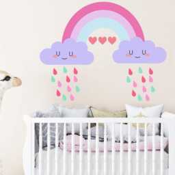 Colourful Rainbow Rain Drops Cloud Face Wall Mural Stickers Nursery Children Bedroom Set - thumbnail 2