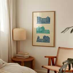 Japanese Bookshelf Poster - Blue Green Book Illustration Minimal Library Wall Art - thumbnail 2
