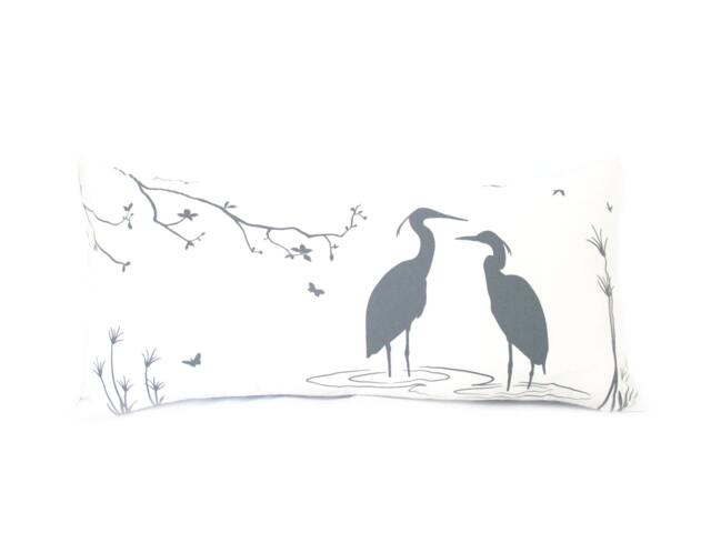 Egret Lovers Lumbar Pillow Dark Grey Print, Natural Home Decor - image 1