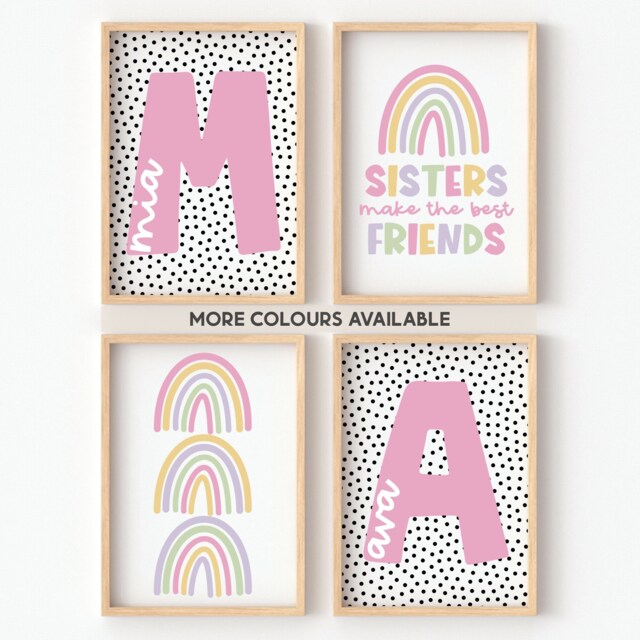 Sisters Print Set - Personalised Prints Sister Playroom Girls Bedroom Nursery Unframed - image 1