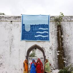 Block Printed Cotton Quilt Reversible Green & Blue Bedding Set, Twin/Queen King Kantha Comforter - thumbnail 3