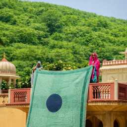 Block Printed Cotton Quilt Reversible Green & Blue Bedding Set, Twin/Queen King Kantha Comforter - thumbnail 2