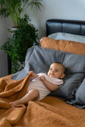 Handmade Linen Throw in Cinnamon Colour, Waffle Pattern Blanket, Bedspread, Coverlet, New Born Blanket - thumbnail 1