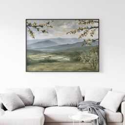 Blossom Mountain Poster, Green Valley Print, Nature Wall Art, Paper - thumbnail 3
