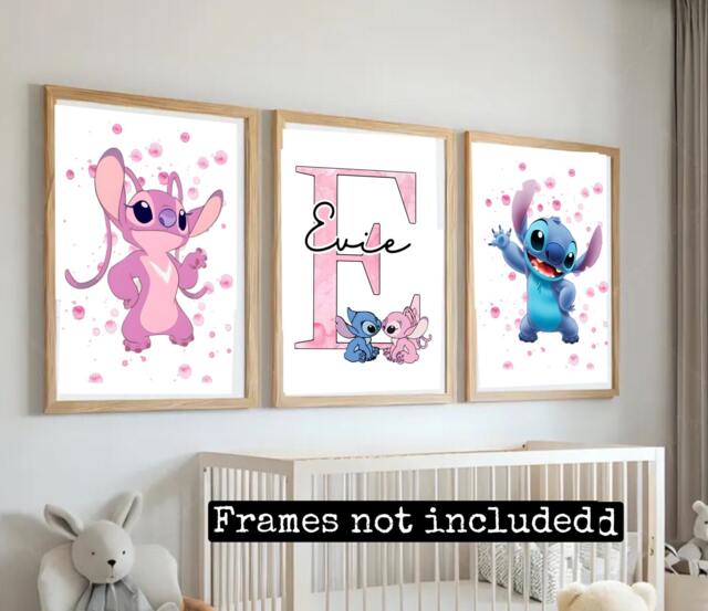 stitch Prints - & Angel Prints-Personalised Prints-Character Girls Bedroom Prints-Girls Room - image 1