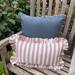 Red White Stripe Lumbar Cushion Cover, Handmade Ruffle Patio Pillow - thumbnail 4