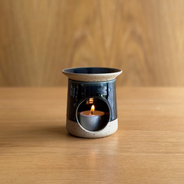 Handmade Speckled Stoneware Oil Burner - Midnight Blue Glaze Aromatherapy Wax Melt Holder - image 1