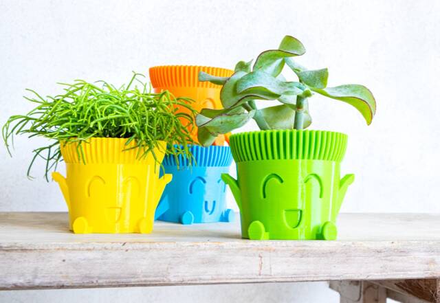 Colorful Happy Cute Planter - Sitting Plant Pot Succulent Cache Face Gift Idea - image 1