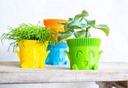 Colorful Happy Cute Planter - Sitting Plant Pot Succulent Cache Face Gift Idea - thumbnail 1