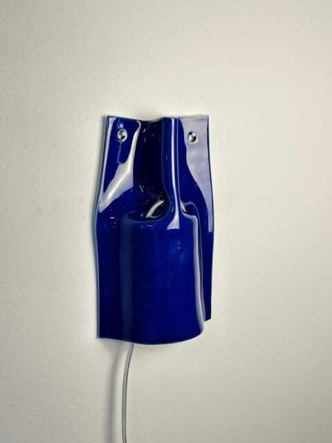 Cobalt Blue Sconce, Plug-In Dimmable Ceramic Wall Lamp, Minimal Lighting For Bedroom, Living Room, Dining Home Redesign - image 1