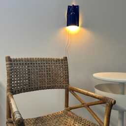 Cobalt Blue Sconce, Plug-In Dimmable Ceramic Wall Lamp, Minimal Lighting For Bedroom, Living Room, Dining Home Redesign - thumbnail 2