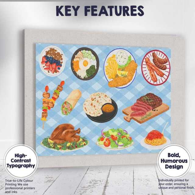 Assorted Gourmet Food Platter Illustration Kitchen Canvas Wall Art Print Decor Picture Ready To Hang - image 1