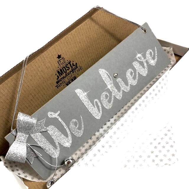 Grey We Believe Christmas Sign With Glitter Silver Font Wall Decoration Jingle Bells Holiday Decor - image 1