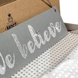 Grey We Believe Christmas Sign With Glitter Silver Font Wall Decoration Jingle Bells Holiday Decor - thumbnail 2