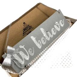 Grey We Believe Christmas Sign With Glitter Silver Font Wall Decoration Jingle Bells Holiday Decor - thumbnail 1