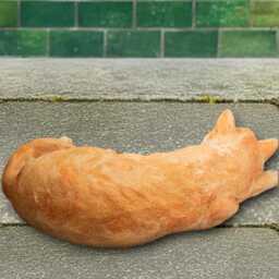 Ginger Sleeping Cat Statue Concrete Kitten Figurine Stone Pet Ornament Memorial Sculpture Kitty Decor Cement Lovers Gift - thumbnail 3