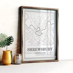 Shrewsbury City Map Poster Minimalist Black & White Art - thumbnail 2