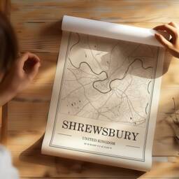 Shrewsbury City Map Poster Minimalist Black & White Art - thumbnail 3