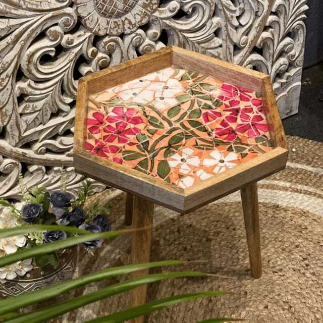 Handcrafted Mosaic Mango Wood Side Table - Detachable Legs - image 1