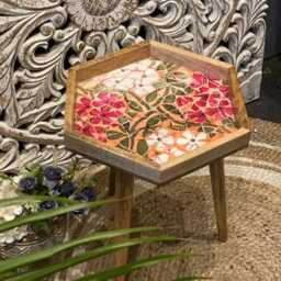 Handcrafted Mosaic Mango Wood Side Table - Detachable Legs - thumbnail 1
