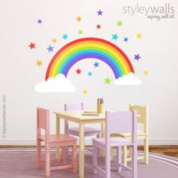 Rainbow Wall Decal, Sticker, Clouds Stars Colorful Kids Baby Nursery Decor - thumbnail 2
