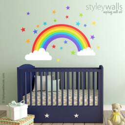 Rainbow Wall Decal, Sticker, Clouds Stars Colorful Kids Baby Nursery Decor - thumbnail 3