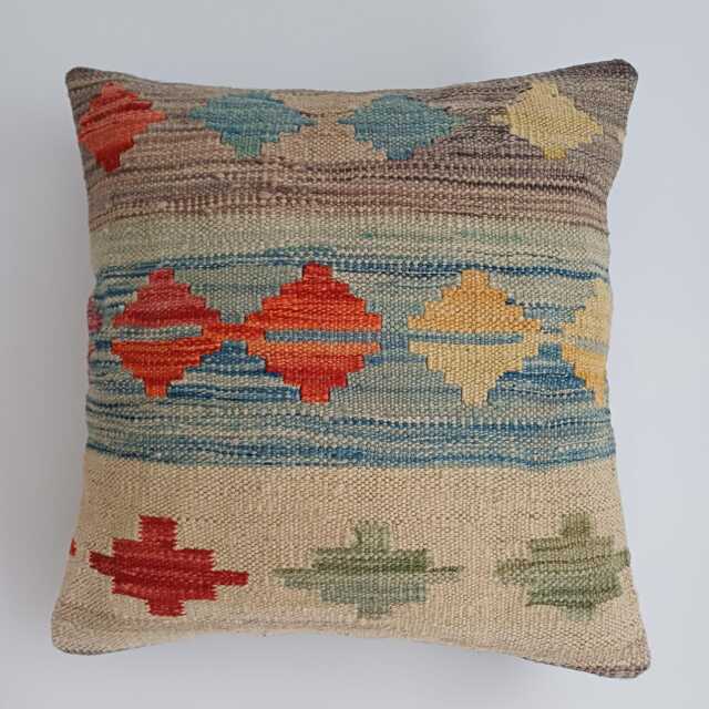 Afghan Handmade Cushion Cover, Decorative Throw Pillow, Kilim Rug Cover 16''x16''/44x40 cm - image 1
