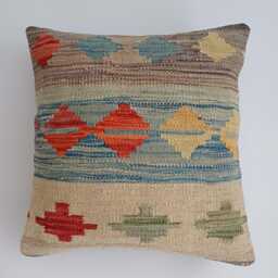 Afghan Handmade Cushion Cover, Decorative Throw Pillow, Kilim Rug Cover 16''x16''/44x40 cm