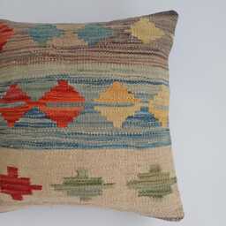 Afghan Handmade Cushion Cover, Decorative Throw Pillow, Kilim Rug Cover 16''x16''/44x40 cm - thumbnail 2