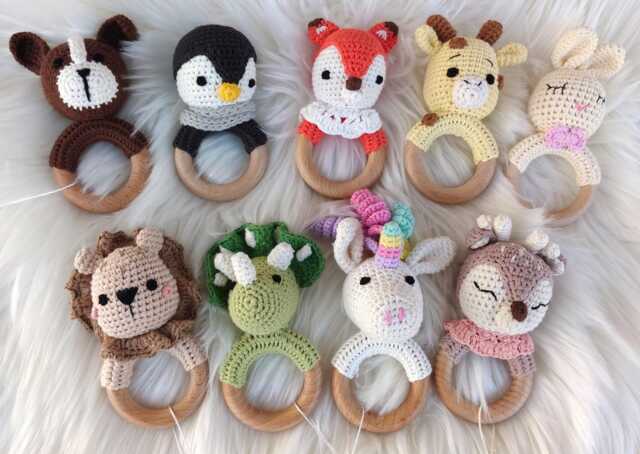 Amigurumi Baby Rattle, Toy, Gift, Newborn Gift Boy, Girl, Present, Rattle Baby, Dino, Lion - image 1