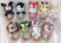 Amigurumi Baby Rattle, Toy, Gift, Newborn Gift Boy, Girl, Present, Rattle Baby, Dino, Lion - thumbnail 1