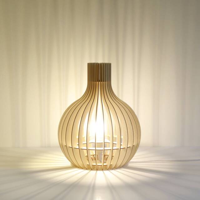 "Scandinavian Wood & Cardboard Table Lamp With Minimalist, Eco-Friendly, Cocoon Design, Recycled Materials, Kido ""Fuchsia" - image 1