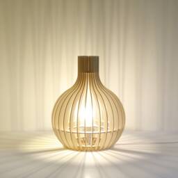 "Scandinavian Wood & Cardboard Table Lamp With Minimalist, Eco-Friendly, Cocoon Design, Recycled Materials, Kido ""Fuchsia"