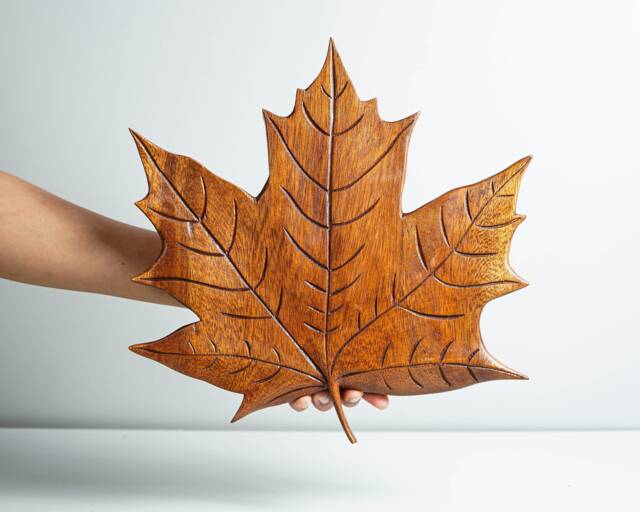 Wooden Maple Leaf Wall Art, Wood Carving Decor, Hanging Ornament, Dining Room Tree, Housewarming Gift - image 1